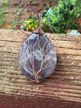 Artisan Crafted Copper Wire Wrapped Amethyst Tree of Life Pendant